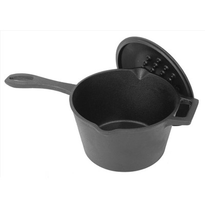 Bayou Classic 2.5 Quart Cast Iron Covered Sauce Pot Cookware with Self-Basting Domed Lid and Pour Spouts for Home Kitchens, Black