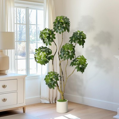 Fake Plant Indoor, Artificial Umbrella Schefflera Tree Pot with Multiple Trunks Design, Faux Floor Tree Fake Trees for Home Offices Porch
