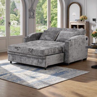 Polibi Convertible Sofa Bed with USB, Cup Holders & Adjustable Backrest
