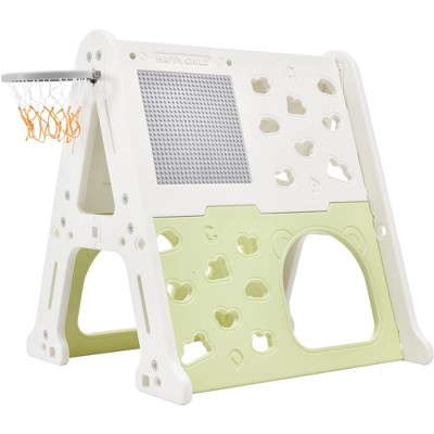 5-in-1 Toddler Climber Basketball Hoop Set Climber Playset with Building Block Baseplates Whiteboard Tunnel Xmas Gifts for Boys Girls
