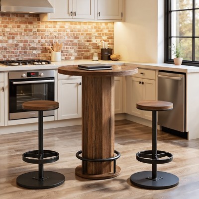 Resenkos Elegance Wooden Bar Table Set, 2 Stool Bar Height Pub Table, Perfect for Home Bar, Kitchen, Living Room, Stylish Brown Design