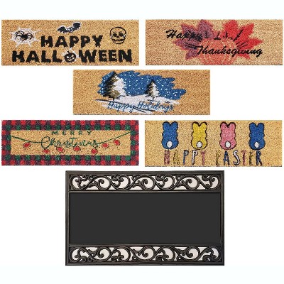 KOVOT Holiday's Interchangeable Doormat, Includes 5 Interchanging Welcome Mats Made from Natural Coir & 1 Rubber Tray - 30" x 18"
