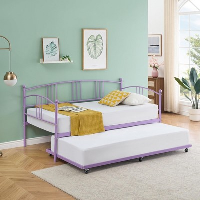 homfan Daybed with Trundle, Metal Twin Size Day Bed, Trundle Bed Twin with Heavy Duty Steel Slats Platform for Living Room, Bedroom and Guest Room
