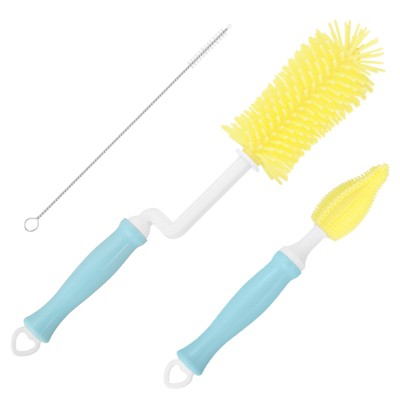 Unique Bargains Silicone 360 Rotation Curved Handle Bottle Cleaning Brush