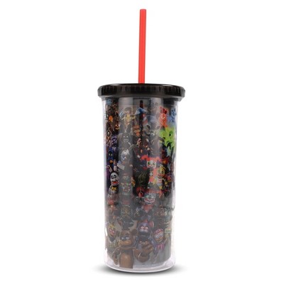 Silver Buffalo Five Nights At Freddy's Collage 20-Ounce Carnival Cup With Lid and Straw