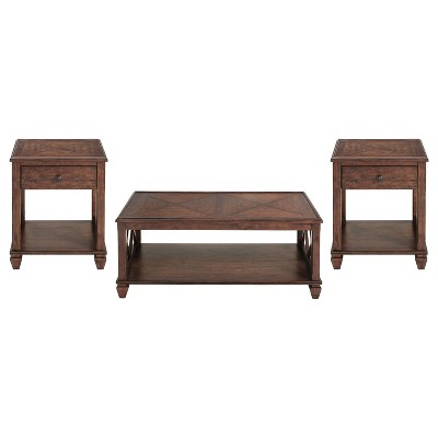 Alaterre Furniture 3pc Bridgton Wood Living Room Set: Pine Furniture, Cherry Stain