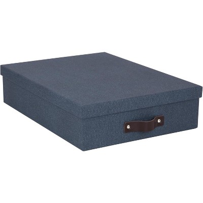 Bigso Oskar Document Letter Box with Lid and Leather Handle – Canvas Fiberboard File Organizer, 3.3" x 10.2" x 13.8"