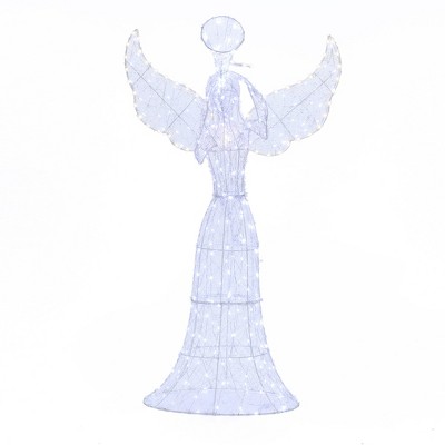 LuxenHome 5Ft Angel Playing Trumpet Outdoor Holiday Decoration with Lights White