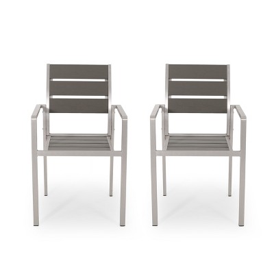 GDFStudio Crested Bay Outdoor Aluminum and Faux Wood Dining Chairs (Set of 2)