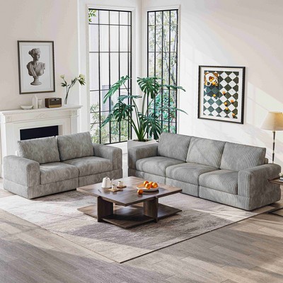 ATJafurn Modern Corduroy Sofa, Modular Sectional Upholstered Couch with Soft Pillows Backrest and Deep Seat for Living Room