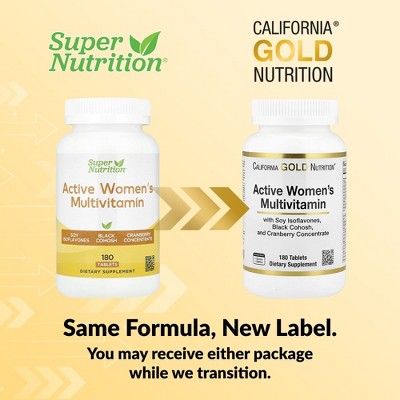 California Gold Nutrition Active Women's Multivitamin with Black Cohosh, Soy Isoflavones, and Cranberry Concentrate, 180 Tablets
