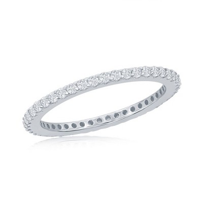 Bella Silver Sterling Silver CZ Eternity 1.5mm Band Ring - Available Sizes:  8 ,  7 ,  6 ,  10 ,  5 ,  9