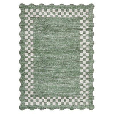 Washable Modern Scalloped Border Bedroom Living Room Rugs, Low Pile Non Slip Floor Carpet for Home