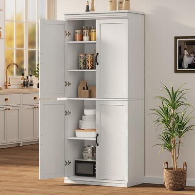 Garvee Pantry Cabinet, 70" Tall Kitchen Storage Cabinets with 4 Doors, Adjustable Shelves, Tall Cupboard for Bathroom, Dining Room