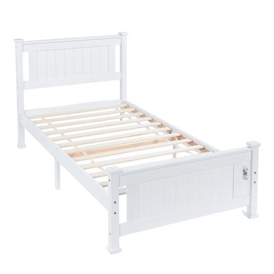 Karl Home Wood Bed Frame Twin Size Platform Bed with Headboard White