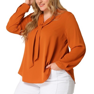 Agnes Orinda Women's Plus Size Long Sleeve Elegant Tie Chiffon Formal Office Blouses