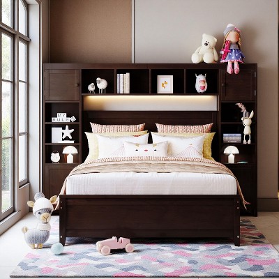 Polibi Full Size Platform Bed with Storage Cabinets and 4 Drawers