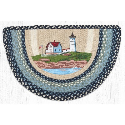 Earth Rugs Nubble Lighthouse Slice Tread Rug, 18"x29", Nautical Print, Hand-Stenciled Jute, Coastal Accent Mat
