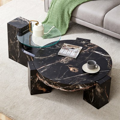 Modern Coffee Tables Set of 2, Coffee Table with Detachable Nightstand, Accent Center Table with Glass Top Side Table for Bedroom Office