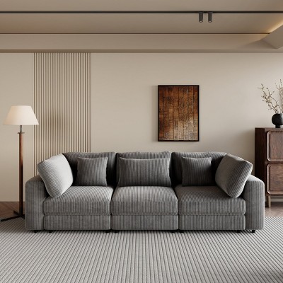 105"Corduroy Sofa 3 Seater Sofa With Removable Back Cushions And 5 Pillows,Large Sofa Couch For Living Room-Cuddlewood