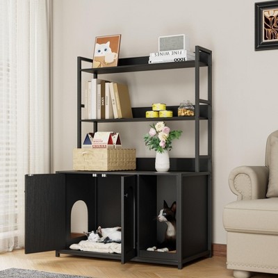 Cat Cabinet for Cat Litter Tray, Cat Litter Tray Cabinet with 2 Levels Shelves and 1 Worktop, Cat House for Large Cats