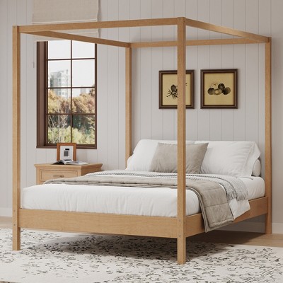 KIGFTSOD Canopy Bed Frame Four Poster Platform Bed with Slats Support