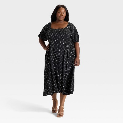 Women's Balloon Short Sleeve Midi Button-Up Dress - Ava & Viv™