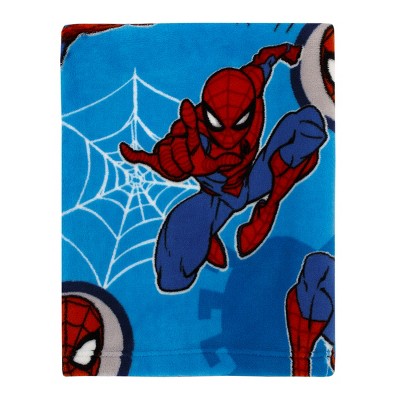 NoJo Marvel Spiderman Wall Crawler Red, White, and Blue Spider Webs Toddler Blanket