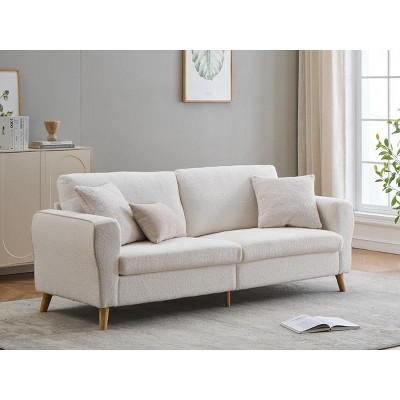 84-Inch Comfy Loveseat Sofa Couch, 3 Seater Sofa with Deep Seat, Wood Legs, Mid Century Modern Sofa Couch with Thick Cushion Bolster Pillows