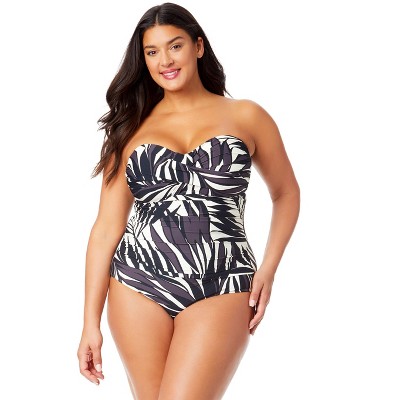 Women's Plus Size Palm Chic Twist Front Shirred One Piece Swimsuit