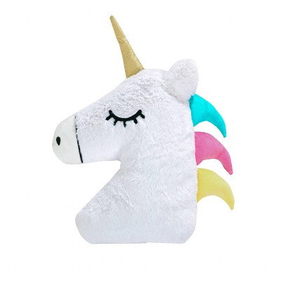Monique Unicorn Kids' Pillow - Homthreads: Modern Plush Novelty Throw for Kids Bed, White, 18"x18"