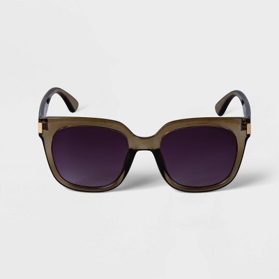 Women's Crystal Square Sunglasses - A New Day™ Olive Green: UV Protection, Recycled Plastic Frame