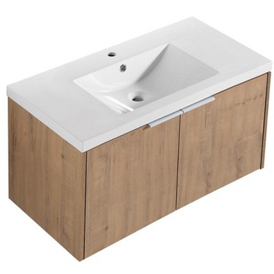 36" Bathroom Vanity Sink Combo For Small Space, Modern Vanity Cabinet With Gel Basin, Wall Mounted Floating Storage Cabinet With Double Doors