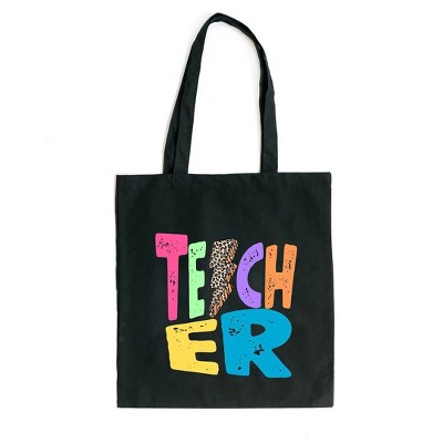 City Creek Prints Teacher Lightning Bolt Canvas Tote Bag - 15x16 - Black