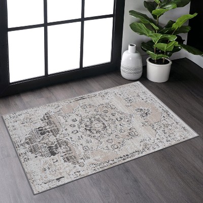 Grungis Washable Foldable Doormat Rug,Low-Pile Medallion Carpet with Non-slip Backing,Kid&Pet Friendly Rugs for Living Room,Bedroom