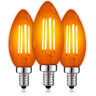 Luxrite E12 LED Filament Orange Light Bulb, 4.5W (40W Equivalent), Colored Glass Candelabra Bulb, UL Listed, E12 Base, Indoor Outdoor 3 Pack