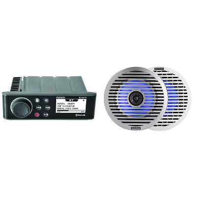 Fusion Entertainment MS-RA70 Marine Entertainment System with Bluetooth w/ 51KM614FL 6.5-Inch (165mm) Thin-Mount Marine Coaxial Speakers with RGB L...