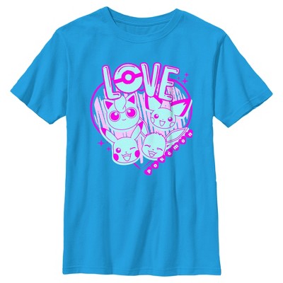 Boy's Pokemon Love Heart Neon T-Shirt