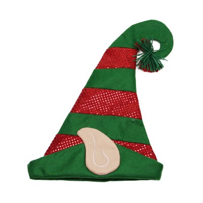 Northlight 22" Green and Red Striped Sequin  Adult Christmas Elf Hat - One Size