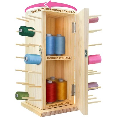 Pink Power 84 Spools Thread Holder Stand - 360 Full Rotating Wooden Thread Organizer - Embroidery, Quilting, Jewelry, Hair-Braiding