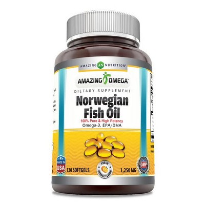 Amazing Omega Norwegian Fish Oil 1250 Mg Orange Flavor 120 Softgels