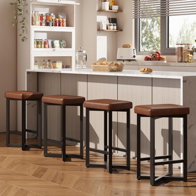 homfan Bar Stools  24.6" Upholstered Counter Height Bar Stools with Metal Frame & Footrest