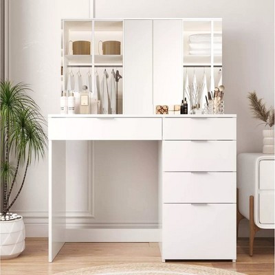 SUGIFT Vanity Dressing Table with Mirror Modern Rectangle Vanity Desk