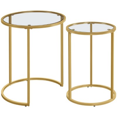 Yaheetech Round Nesting End Table Set with Metal Frame and Glass Top for Living Room