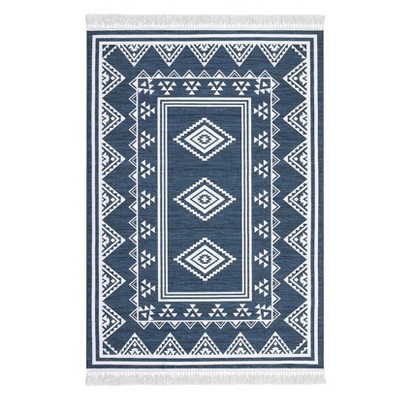 Washable Tassel Bordered Rug Non Slip Low Pile Rug Soft Throw Floor Cover Foldable Indoor Carpet for Living Room Bedroom Playroom Nursery