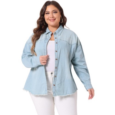 Agnes Orinda Women's Plus Size Regular Fit Button Down Long Sleeve Denim Shirts