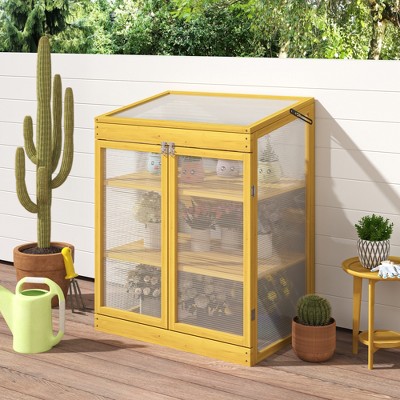 Cold Frame Greenhouse for Winter Wooden Mini Greenhouse Garden Polycarbonate Portable Greenhouse 2-Tier Greenhouse with Shelf for Outdoor Indoor Use