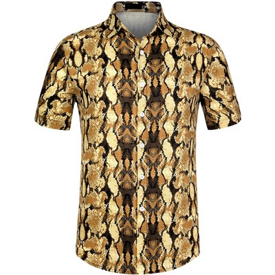 Lars Amadeus Men's Animal Print Short Sleeves Button Down Casual Summer Printed Shirts