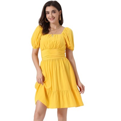 Allegra K Women's Smocked Summer Casual Bow Tie Back Ruffle A-Line Dress