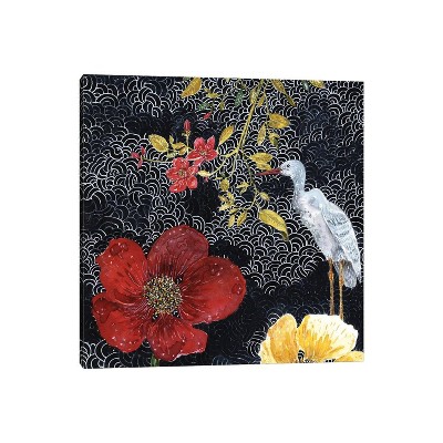 Heron with Red Flower by Miri Eshet Unframed Wall Canvas - iCanvas